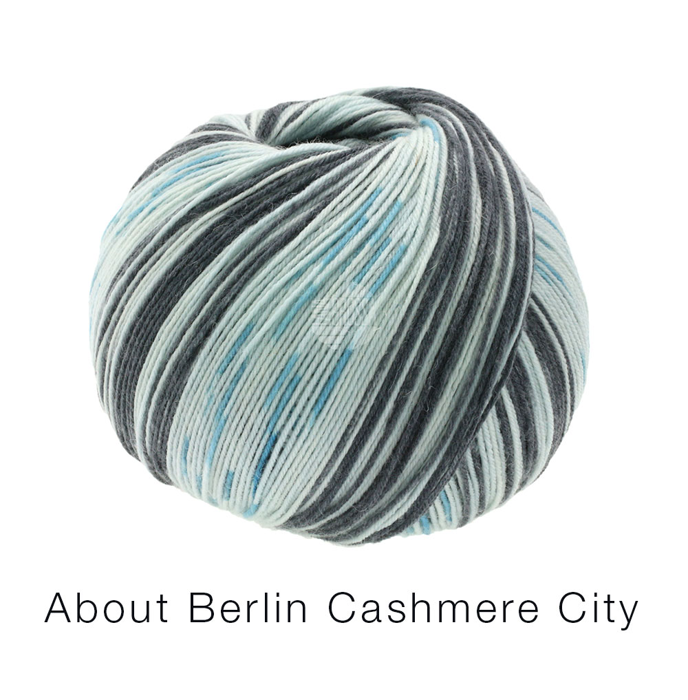 Lana Grossa About Berlin Meilenweit 100 Cashmere City 868 Weiß/Schwarz/Türkis 100g