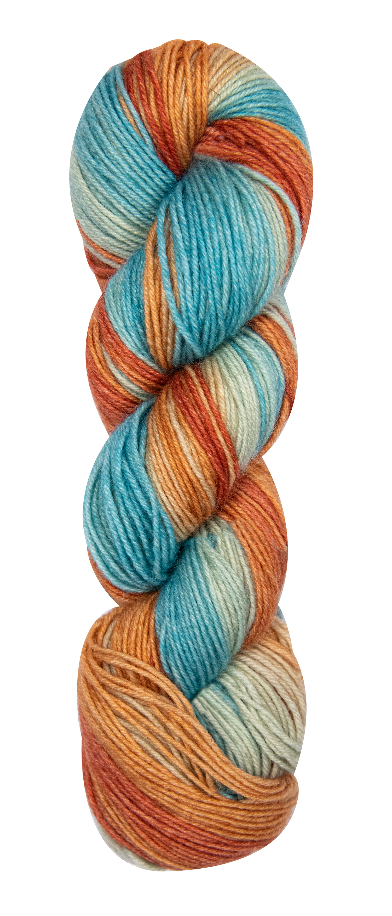 Lana Grossa Meilenweit Merino Hand-Dyed 209 Kahwa Lindgrün/Orange/Rost/Türkis