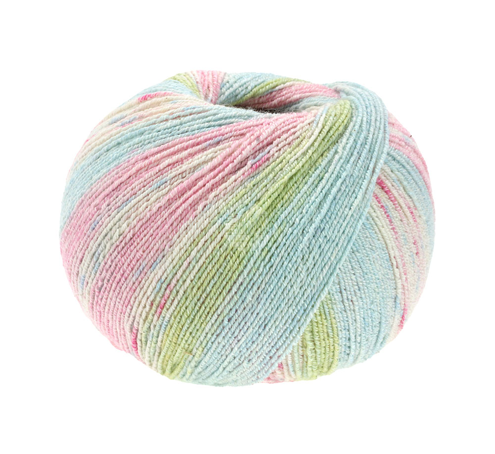 Lana Grossa Meilenweit 100 Cotton Bamboo Angelina 3136 Rosa/Hellblau/Hellgrün/Rohweiß/Pink 100g