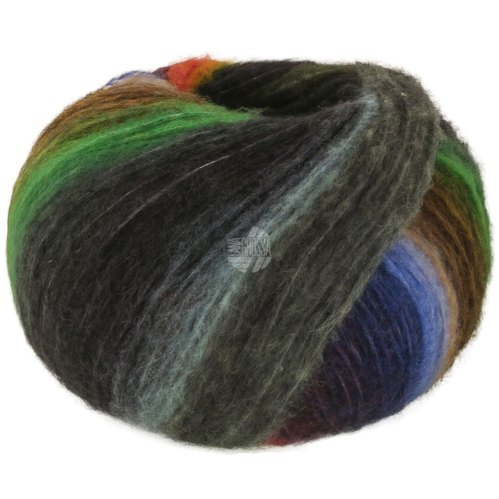 Lana Grossa Bomba 004 Rost/Dunkelpetrol/-oliv/Weiß-/Graugrün/Lila/Brombeer/Graugelb 100g