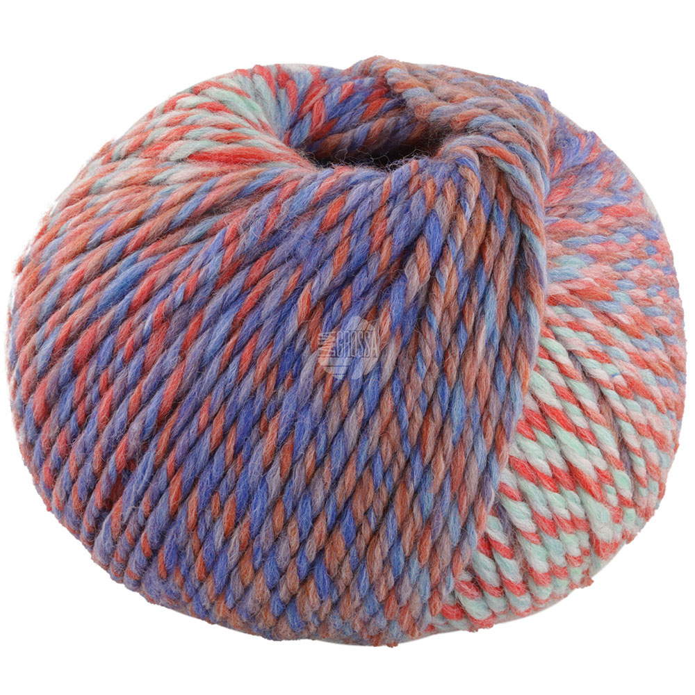 Lana Grossa Merino Twister 017 Blau/Tomatenrot/Rosa/Minttürkis/Tonrot/Graubraun