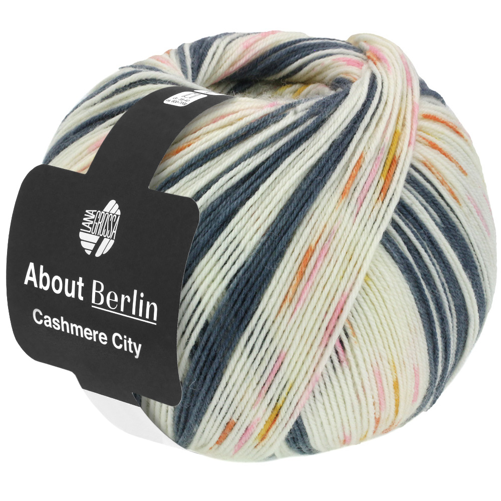 Lana Grossa About Berlin Meilenweit 100 Cashmere City 878 Weiß/Anthrazit/Gelb/Rosa/Rost 100g