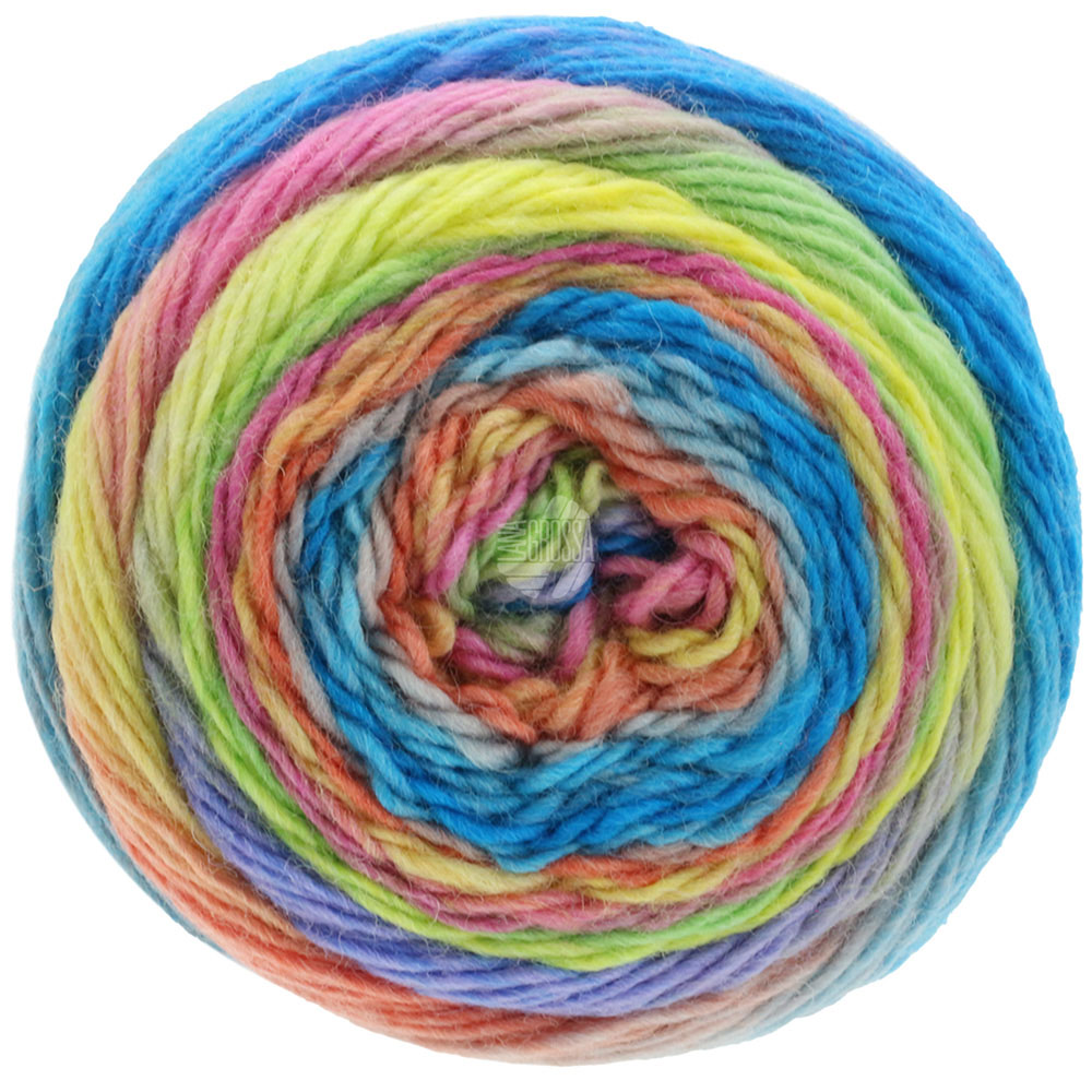Lana Grossa Meilenweit 100 Color Mix Multi 8006 Apricot/Altrosa/Limette/Zitrusgelb/Graulila/Himbeer 