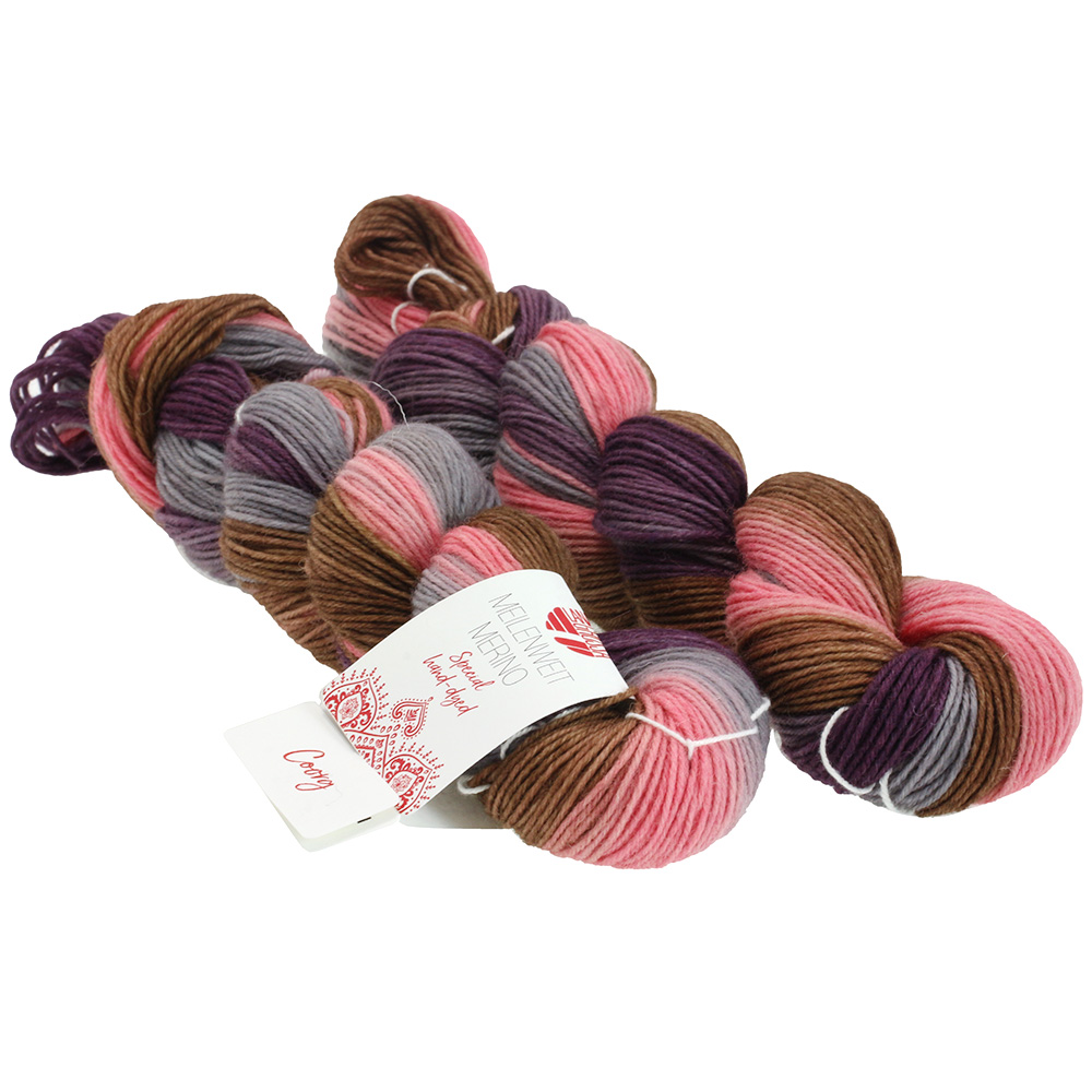 Lana Grossa Meilenweit 50 Merino Hand-Dyed Special 220 Coorg Nougat/Hellrot/Graubraun/Brombeer 2x50g