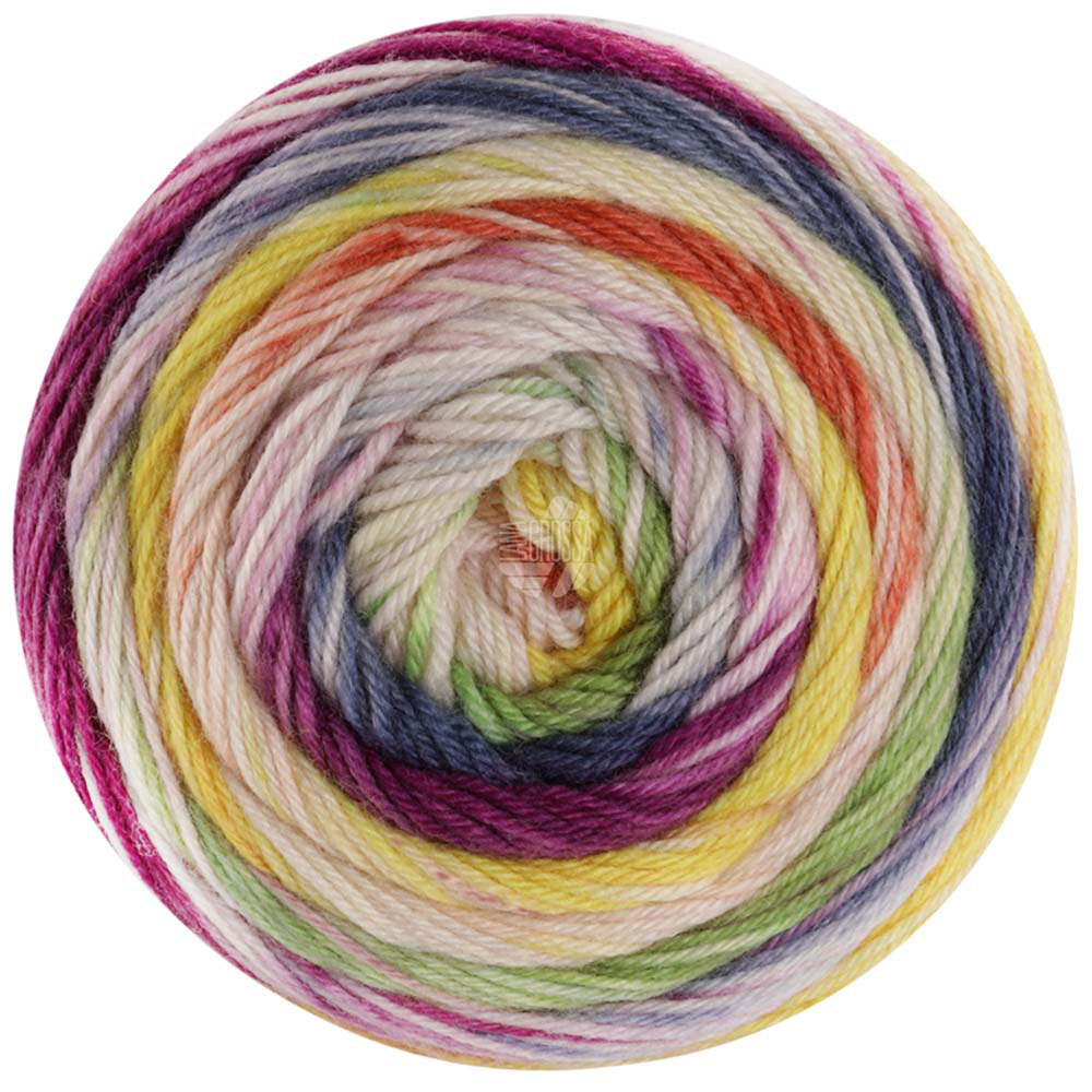 Lana Grossa Meilenweit 100 Dusk 6201 Dunkelfuchsia/Ecru/Dunkelpetrol/Mai-/Olivgrün/Zartgelb/Gelb/Ora