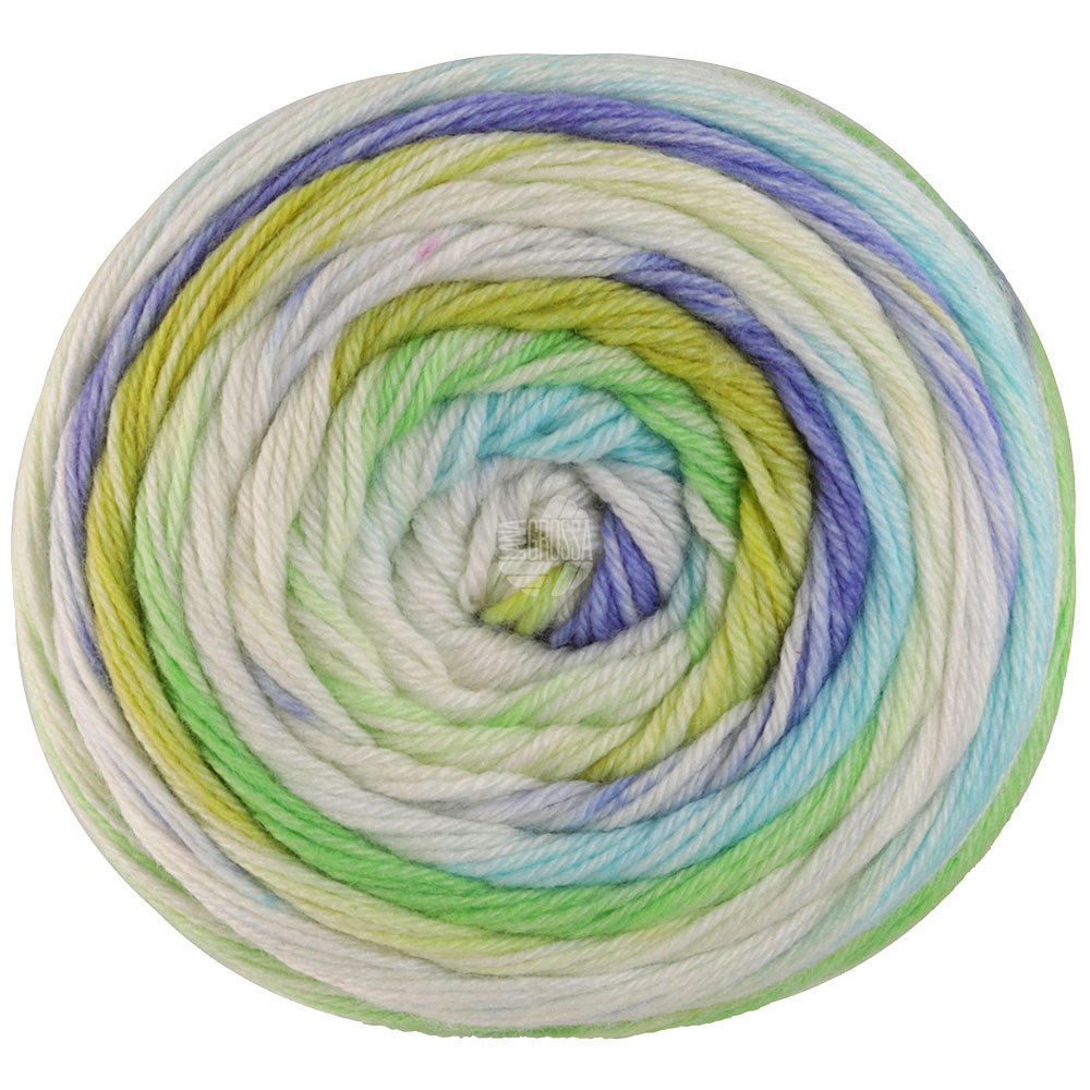 Lana Grossa Meilenweit 100 Dusk 6213 Veilchenblau/Creme/Türkis/Limette/Maigrün/Helloliv 100g