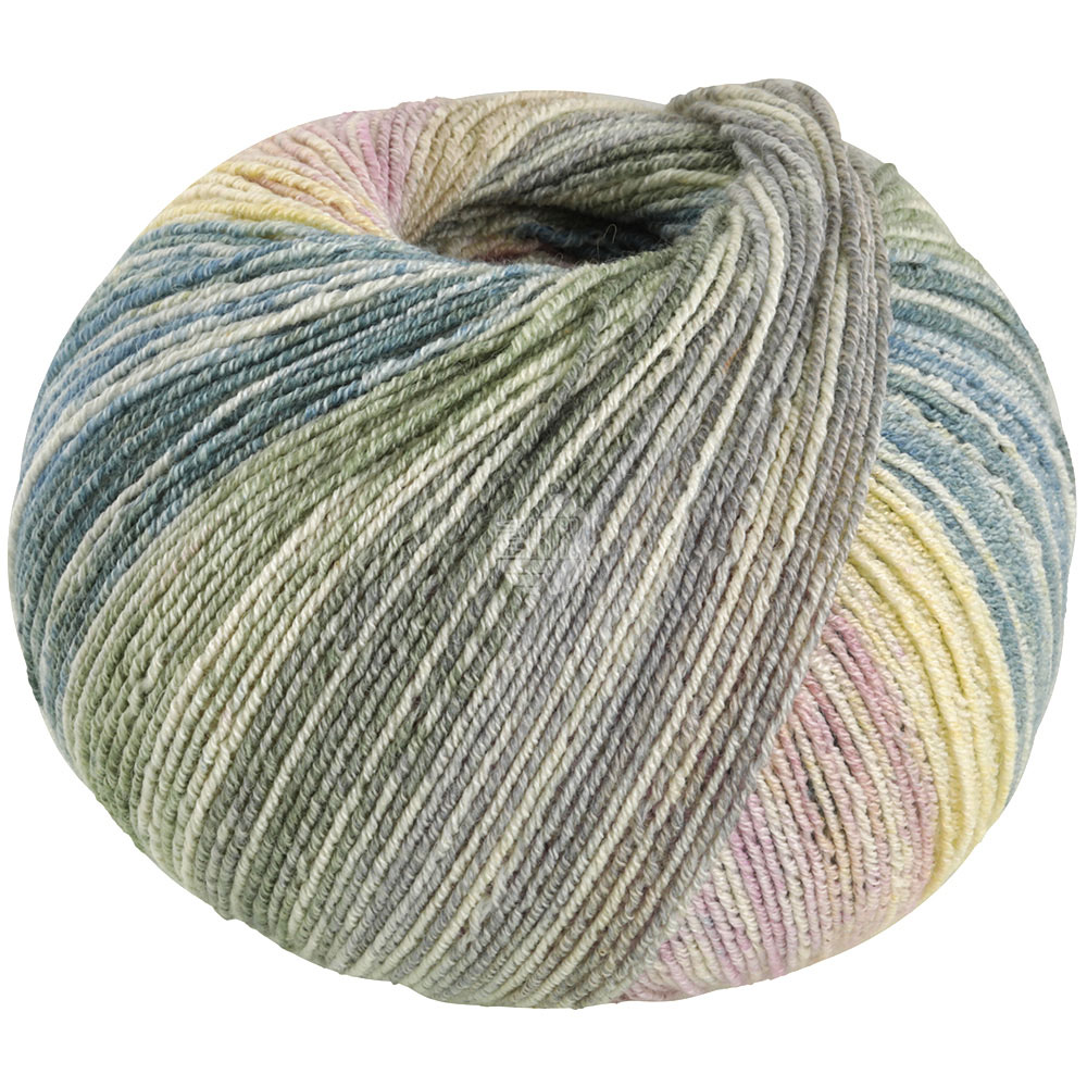 Lana Grossa Meilenweit 100 Cotton Bamboo Positano 2562 Hellrot/Zartgelb/Moos-/Petrolgrün/Grau-/Heug