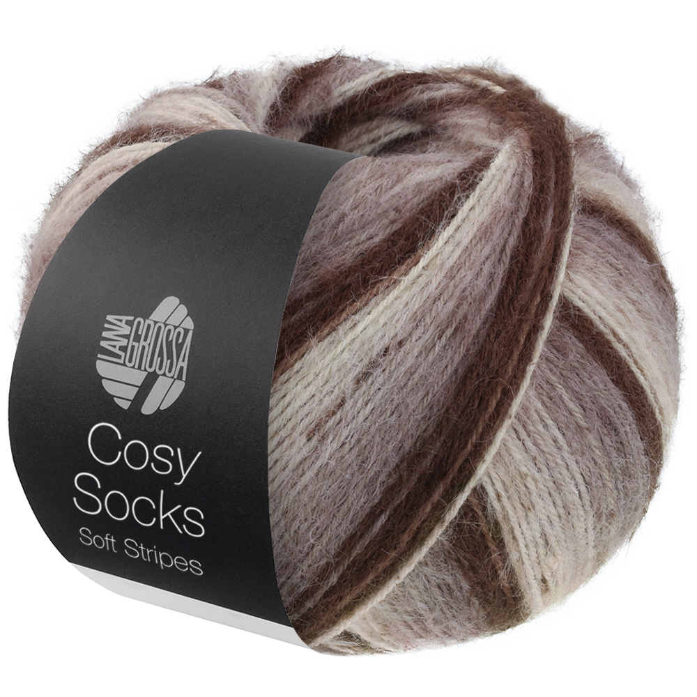 Lana Grossa Cosy Socks Soft Stripes 103 Mokka/Graubraun/Beige/Creme 100g