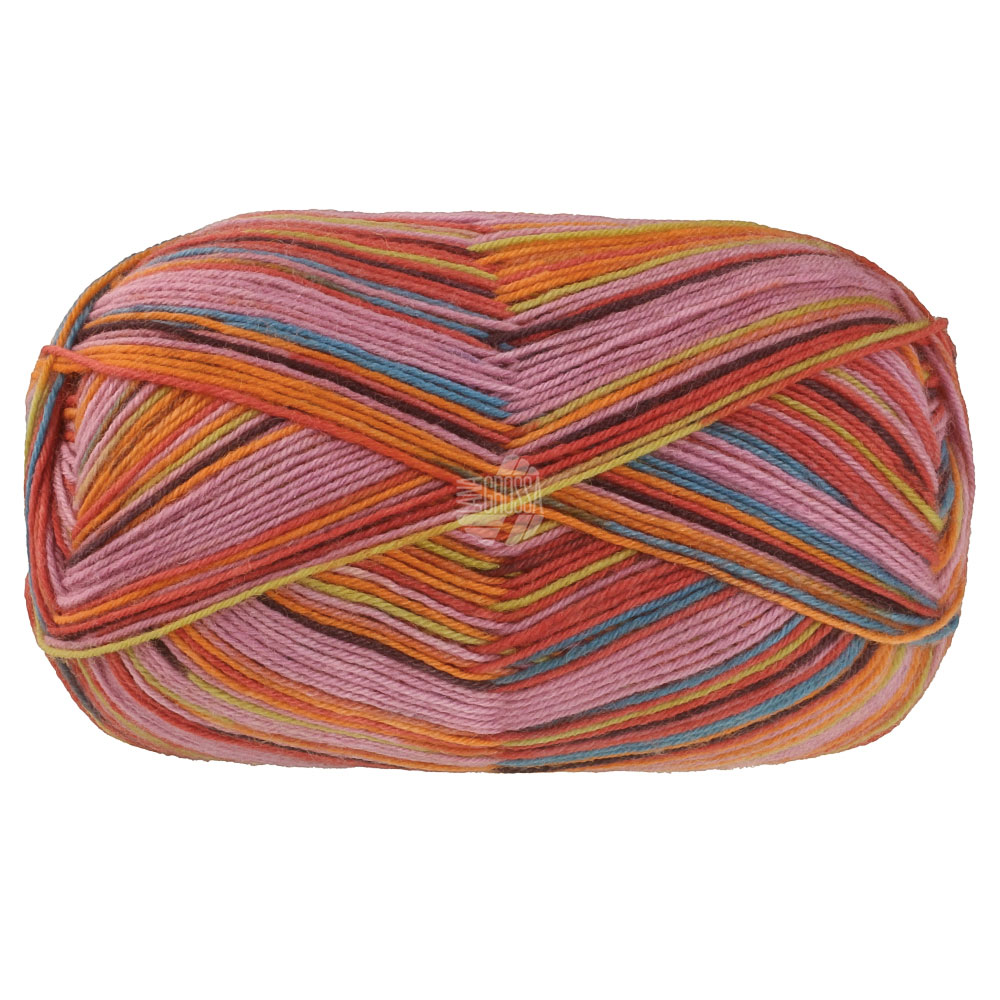 Lana Grossa Meilenweit 8-F. 150 Caprese 9977 Petrolblau/Rot/Orange/Pink/Limette/Dunkelbraun/;Burgund
