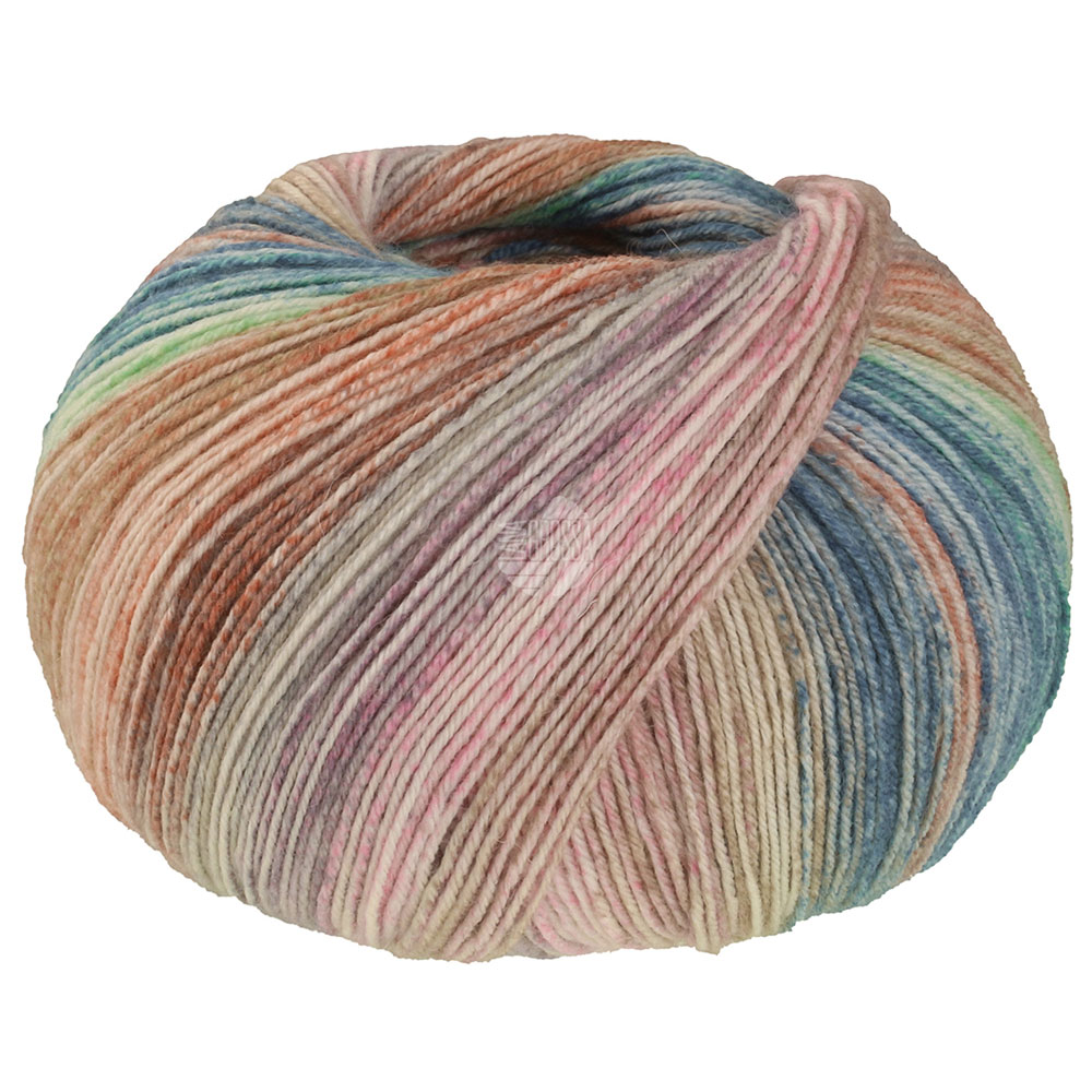 Lana Grossa Meilenweit 100 Cashmere Hawaii 4018 Petrolblau/Orangebraun/Zartgrün/Rost/Hellgrau/Grauli