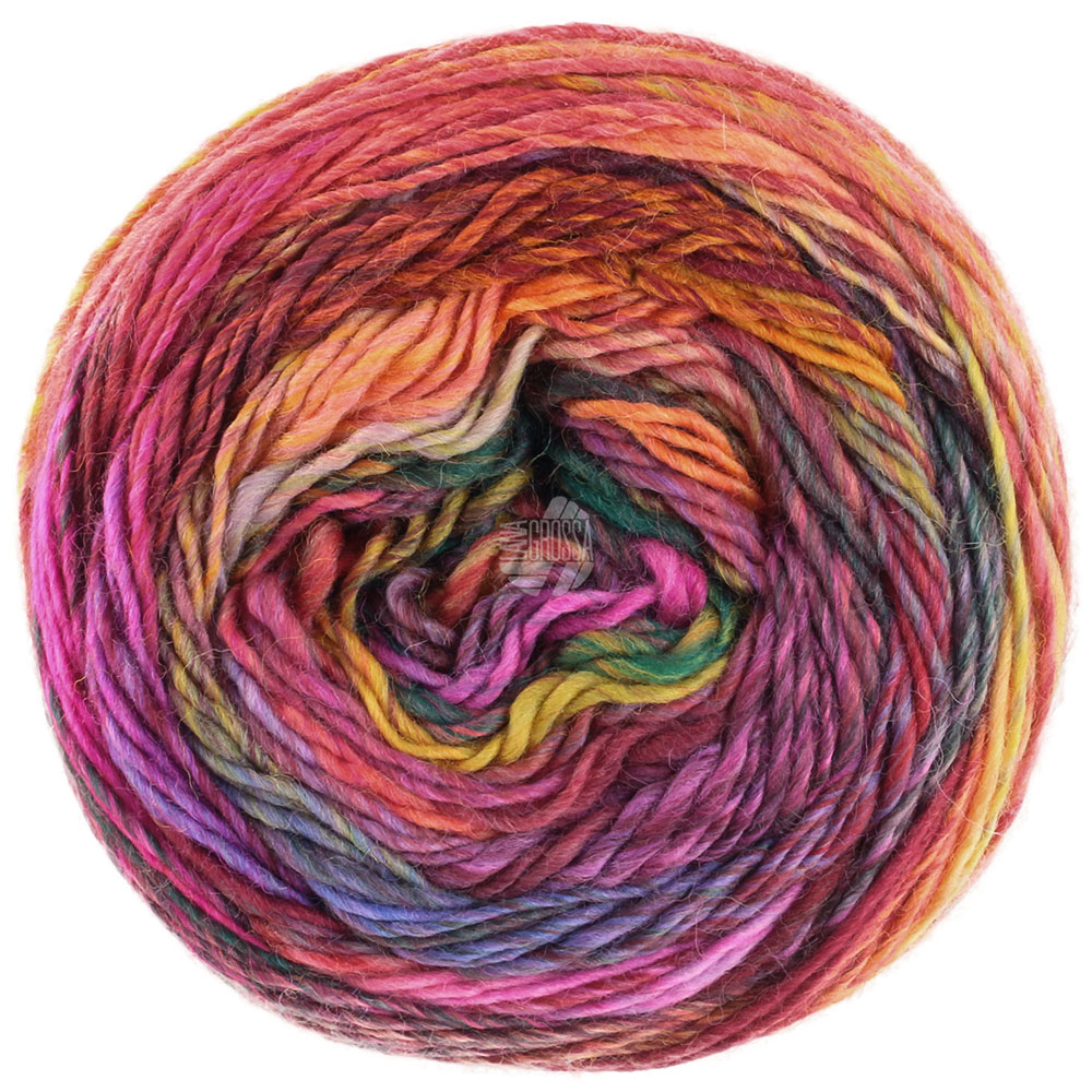 Lana Grossa Colorissimo 218 Pink/Fuchsia/Dotter-/Graugelb/Orange/Rotbraun/Graugrün/Schwarzrot