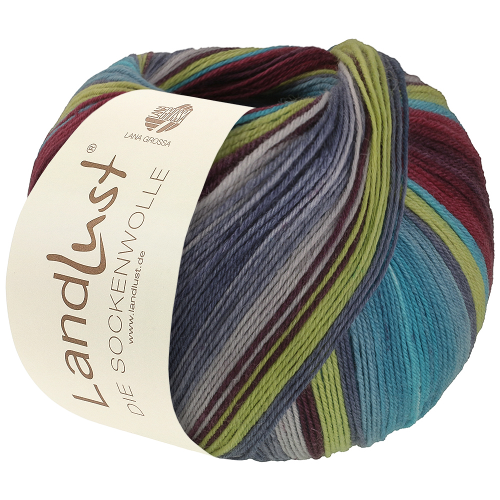Lana Grossa Landlust Die Sockenwolle 133 Burgund/Weinrot/Türkis/Pistazie/Graublau/;Hell-/Mintpetrol/