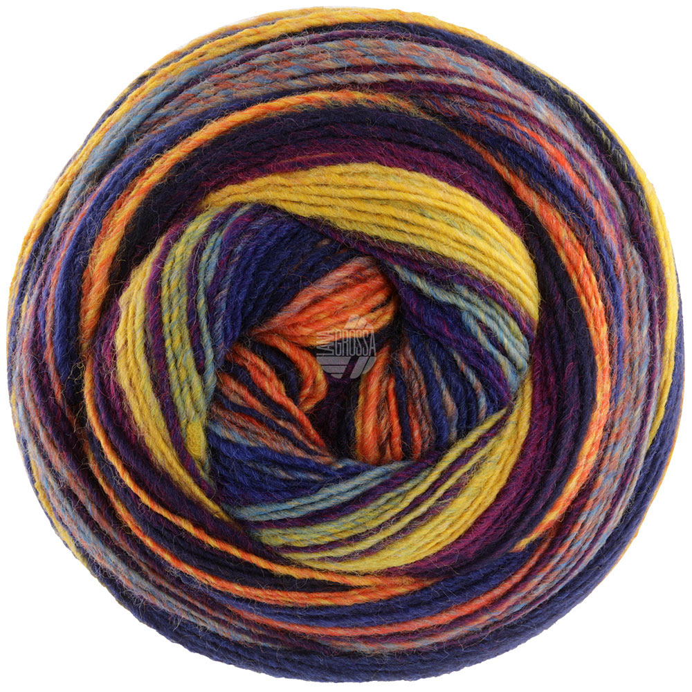 Lana Grossa Gomitolo Arte 1020 Gelb/Schwarz/Oliv/Graublau/Rotviolett/Graubeige/Orange/Dunkelviolett 