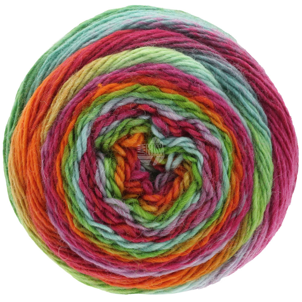 Lana Grossa Meilenweit 100 Color Mix Multi 8004 Orange/Grün/Türkis/Fuchsia/Pink/Graulila 100g