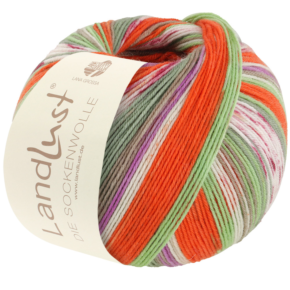 Lana Grossa Landlust Die Sockenwolle 313  Orange/Creme/Fuchsia/Jade/Taupe/Graugrün 100g